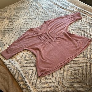 Falls Creek heathered mauve henley top 1/2 sleeve MEDIUM flowy peasant EUC
